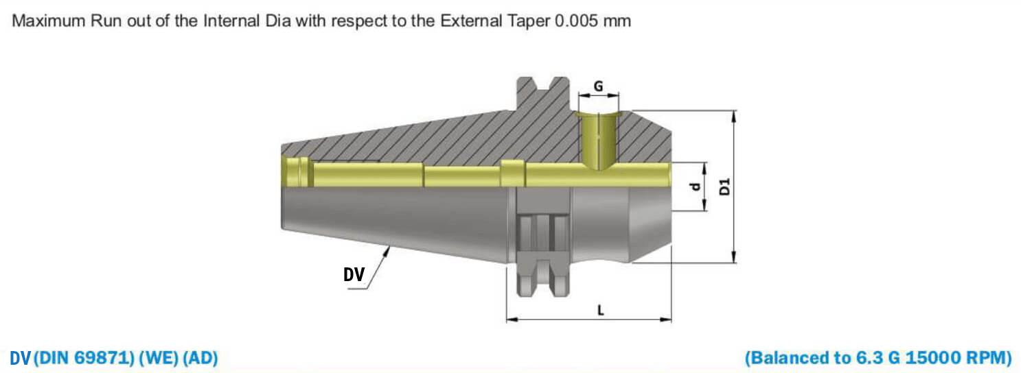 DV40 WN20 100 Weldon Type Holder (Balanced to G 6.3 15000 RPM) (DIN 6359)